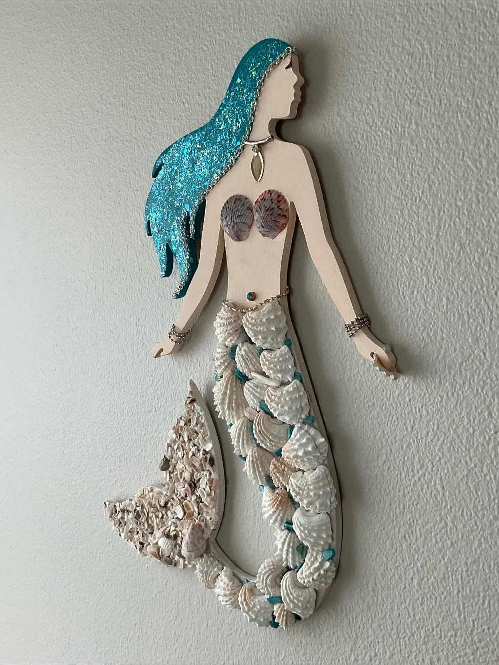Teal Seashell Mermaid Wall Art Accent